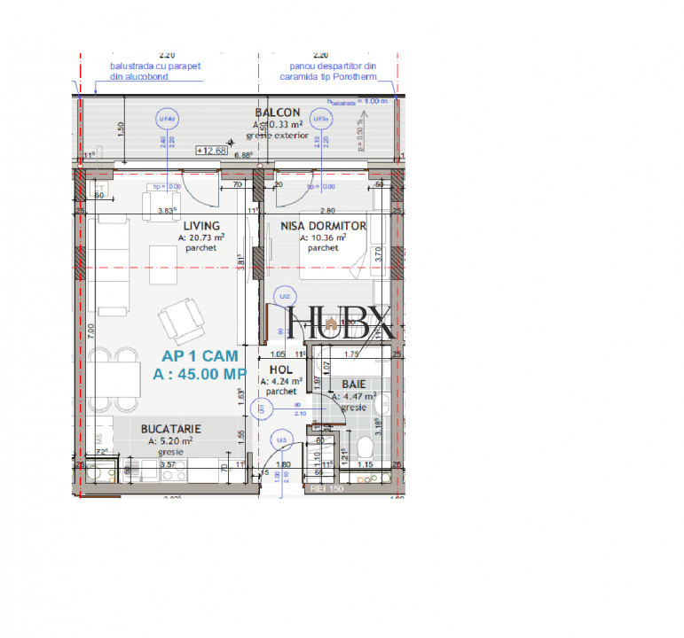 Apartament 2 camere, 45 mp + terasa 10.59 mp , Floresti