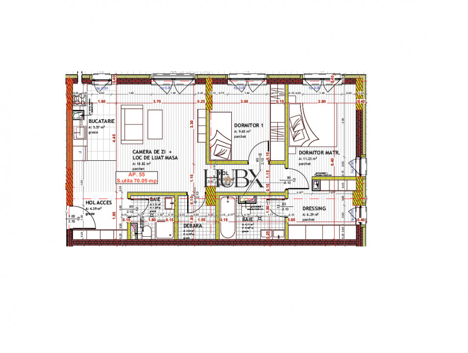Apartament 3 cam, 70.05 mp + Gradina 38 mp, Floresti
